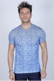 ROUND COLLAR COTTON T-SHIRT. INDIGO