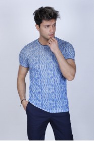 ROUND COLLAR COTTON T-SHIRT. INDIGO