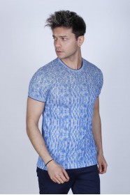 ROUND COLLAR COTTON T-SHIRT. INDIGO