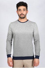 Long Sleeve, Round Neck T-Shirt. Fume- Ecru