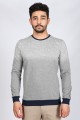 Long Sleeve, Round Neck T-Shirt. Fume- Ecru