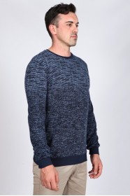 Long sleeve, round neck, navy blue-indigo colored, regular cotton t-shirt.