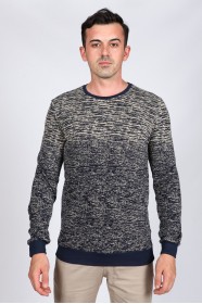 Long sleeve, round neck, light navy-beige colored, regular cotton t-shirt
