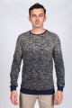 Long sleeve, round neck, light navy-beige colored, regular cotton t-shirt