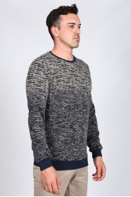 Long sleeve, round neck, light navy-beige colored, regular cotton t-shirt