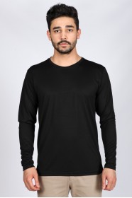 Long Sleeve, Round Neck Viscose (flush) T-Shirt. Black