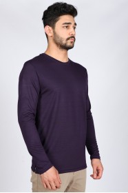 Long Sleeve, Round Neck Viscose (flush) T-Shirt. DarkPurple