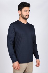 Long Sleeve, Round Neck Viscose (flush) T-Shirt Light NavyBlue