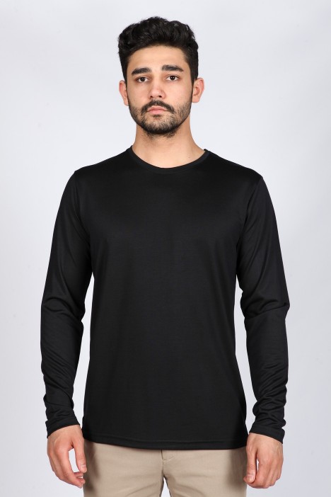 Long Sleeve, Round Neck Viscose (flush) T-Shirt. DarkNavyBlue
