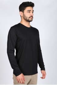 Long Sleeve, Round Neck Viscose (flush) T-Shirt. DarkNavyBlue