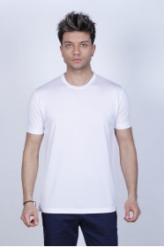 SHORT SLEEVE ROUND NECK VISCOSE T-SHIRT. WHITE