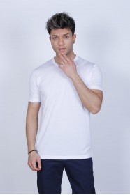 SHORT SLEEVE ROUND NECK VISCOSE T-SHIRT. WHITE