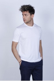 SHORT SLEEVE ROUND NECK VISCOSE T-SHIRT. WHITE