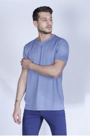 BLUE COLOR SHORT SLEEVE ROUND NECK VISCOSE T-SHIRT