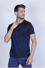 LIGHT BLUE COLOR SHORT SLEEVE ROUND NECK VISCOSE T-SHIRT