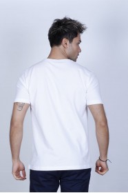WHİTE COLORED, SHORT SLEEVE, PALM PATTERNED, COTTON LYCRA BLEND, ROUND COLLAR SUPREM T-SHIRT