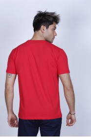 RED COLOUR, SHORT SLEEVE T-SHIRT, COTTON AND LYCRA MIXED WITH A ROUND NECK AND CONTRAST FRONT PRINT.