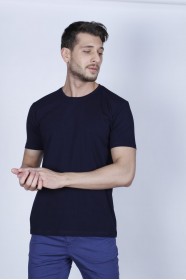 NAVY BLUE COLOR ROUND NECK COTTON AND LYCRA BLENDED SLIM FIT TSHIRT
