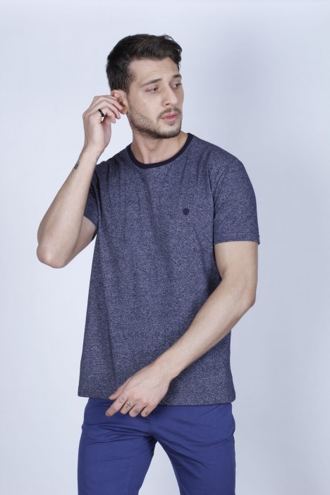 NAVY BLUE COLOR, SHORT SLEEVE, ROUND NECK MULINE T-SHIRT