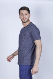 NAVY BLUE COLOR, SHORT SLEEVE, ROUND NECK MULINE T-SHIRT
