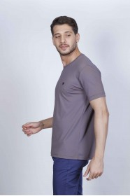 Short Sleeve Piqué Round Neck T-Shirt. Brown