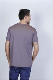 Short Sleeve Piqué Round Neck T-Shirt. Brown