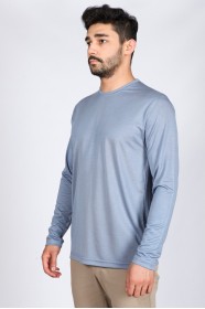 Long Sleeve, Round Neck Viscose (flush) T-Shirt. Blue