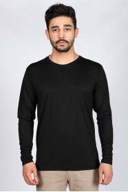 Long Sleeve, Round Neck Viscose (flush) T-Shirt Black