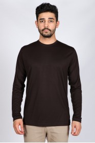 Long Sleeve, Round Neck Viscose (flush) T-Shirt. Brown