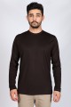 Long Sleeve, Round Neck Viscose (flush) T-Shirt. Brown