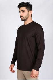 Long Sleeve, Round Neck Viscose (flush) T-Shirt. Brown