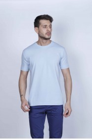 ROUND COLLAR BLEND OF COTTON AND LYCRA SLIM FIT TSHIRT. LIGHT BLUE