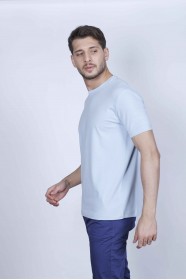 ROUND COLLAR BLEND OF COTTON AND LYCRA SLIM FIT TSHIRT. LIGHT BLUE