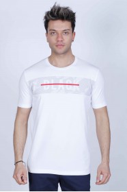 SHORT SLEEVE PRINTED DETAIL, ROUND NECK T-SHIRT. WHITE