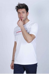 SHORT SLEEVE PRINTED DETAIL, ROUND NECK T-SHIRT. WHITE