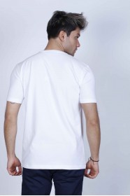 SHORT SLEEVE PRINTED DETAIL, ROUND NECK T-SHIRT. WHITE