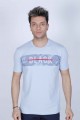 SHORT SLEEVE PRINTED DETAIL ROUND NECK T-SHIRT. LIGHT BLUE