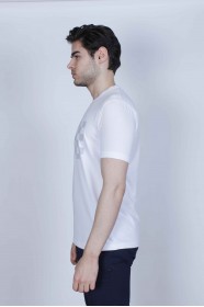 SHORT SLEEVE PRINTED DETAIL, ROUND NECK T-SHIRT. WHITE