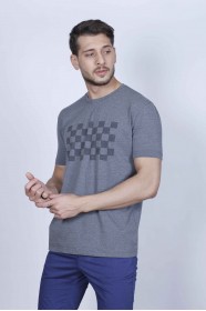 SHORT SLEEVE PRINTED DETAIL ROUND NECK T-SHIRT. ANTHRACITE