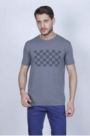 SHORT SLEEVE PRINTED DETAIL ROUND NECK T-SHIRT. ANTHRACITE