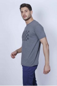 SHORT SLEEVE PRINTED DETAIL ROUND NECK T-SHIRT. ANTHRACITE