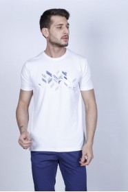 SHORT SLEEVE PRINTED DETAIL, ROUND NECK T-SHIRT. WHITE
