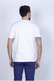 SHORT SLEEVE PRINTED DETAIL, ROUND NECK T-SHIRT. WHITE