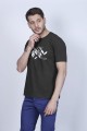 SHORT SLEEVE PRINTED DETAIL ROUND NECK T-SHIRT. KHAKI