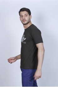 SHORT SLEEVE PRINTED DETAIL ROUND NECK T-SHIRT. KHAKI