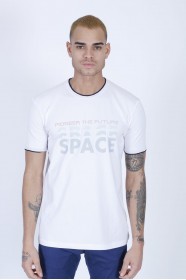 SHORT SLEEVE PRINTED DETAIL, ROUND NECK T-SHIRT. WHITE