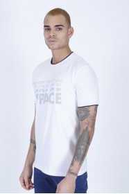 SHORT SLEEVE PRINTED DETAIL, ROUND NECK T-SHIRT. WHITE