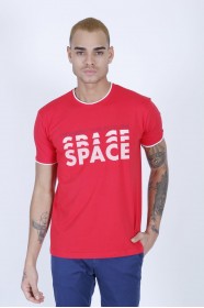 SHORT SLEEVE PRINTED DETAIL ROUND NECK T-SHIRT. RED