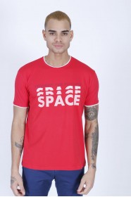 SHORT SLEEVE PRINTED DETAIL ROUND NECK T-SHIRT. RED