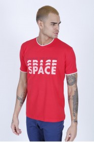SHORT SLEEVE PRINTED DETAIL ROUND NECK T-SHIRT. RED